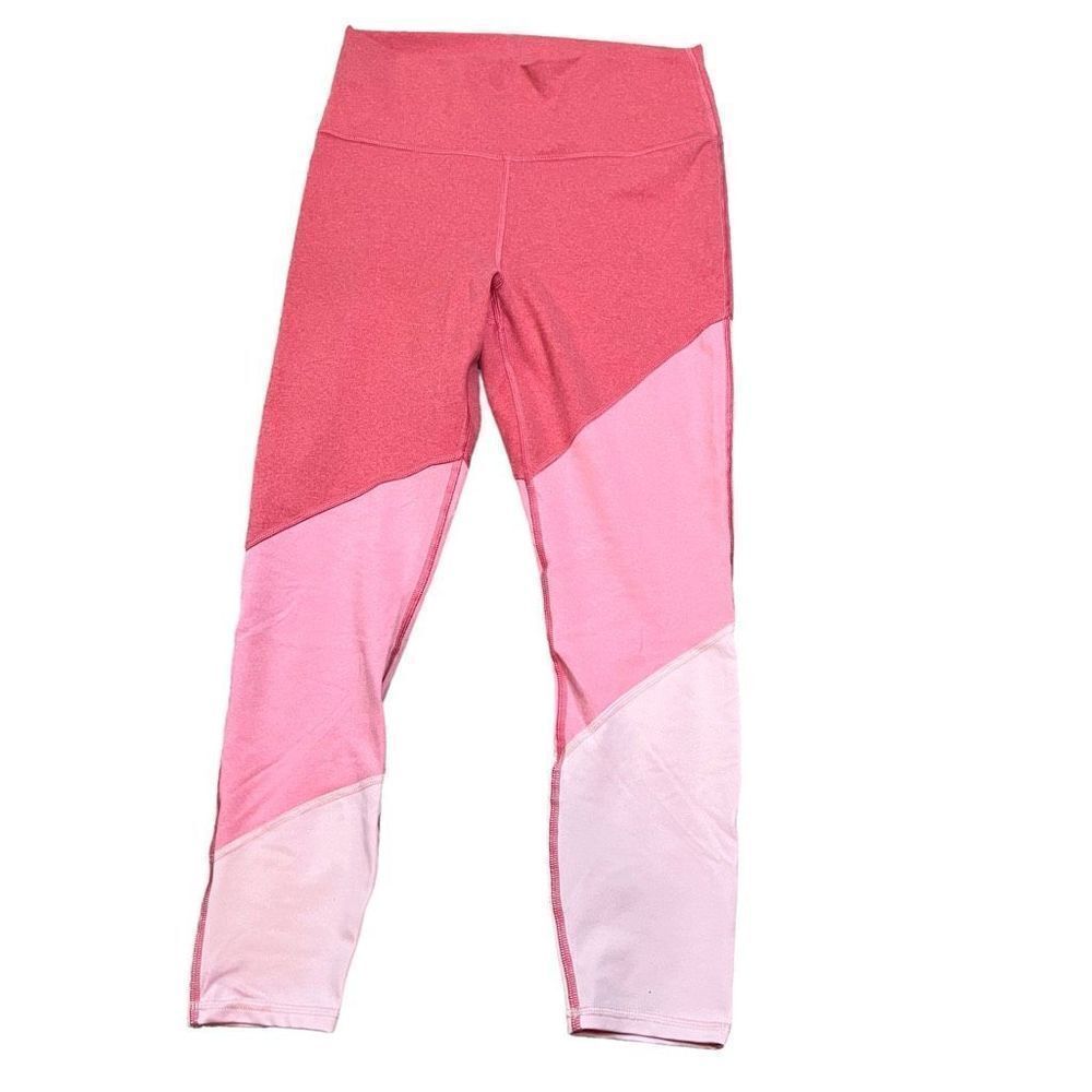 Fabletics Womens Colorblock Cropped Pink White Leggings Size Medium Active